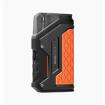 Black and orange rugged portable battery pack with textured side panel.