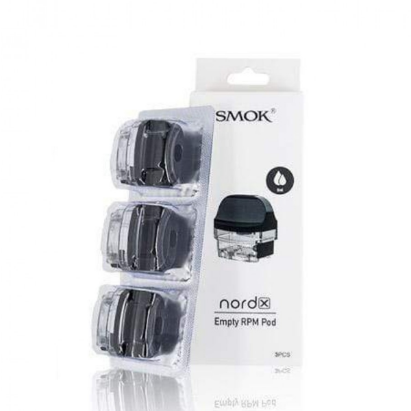SMOK Nord x empty RPM pods with package. 600x600 resolution image