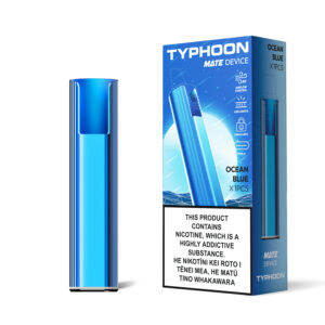 Disposable vape device in Ocean Blue with a vibrant metallic blue finish and ergonomic black mouthpiece.