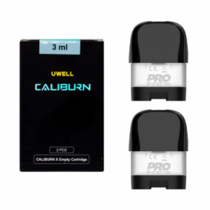 Uwell Caliburn X replacement pod cartridge with clear tank and black mouthpiece.