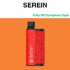 Red Serein vape device on orange background, labeled "Fully NZ Compliant Vape."
