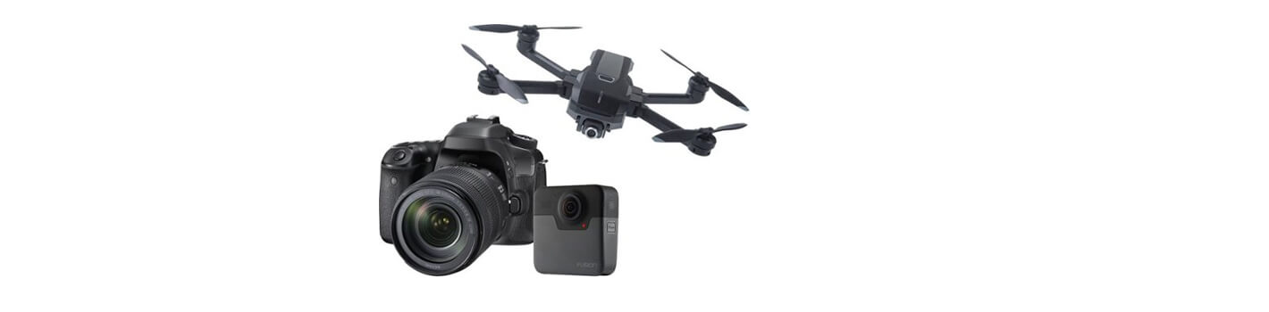 A drone and camera in the white background