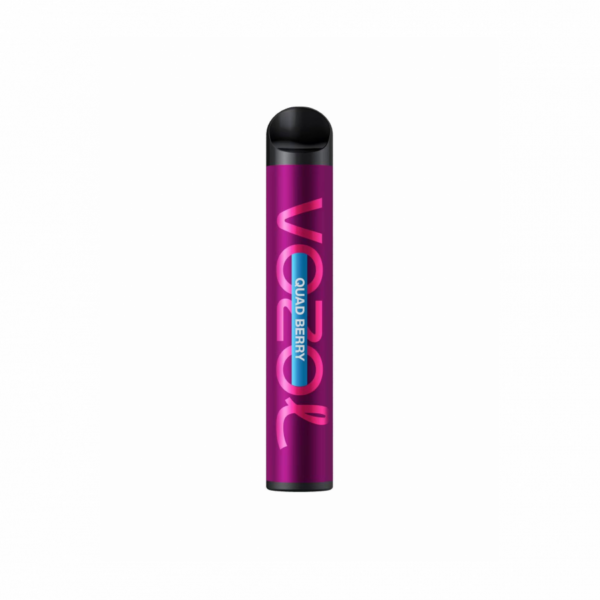 A product image of a disposable vape with a quad berry flavor theme, full size.