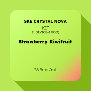 Green package labeled 'SKE Crystal Nova Kit, Strawberry Kiwifruit, 28.5mg/mL'.