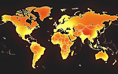 Heat map of global temperature variations across continents.