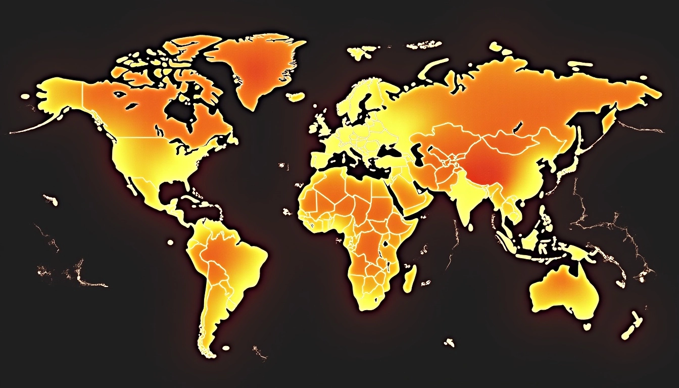 Heat map of global temperature variations across continents.